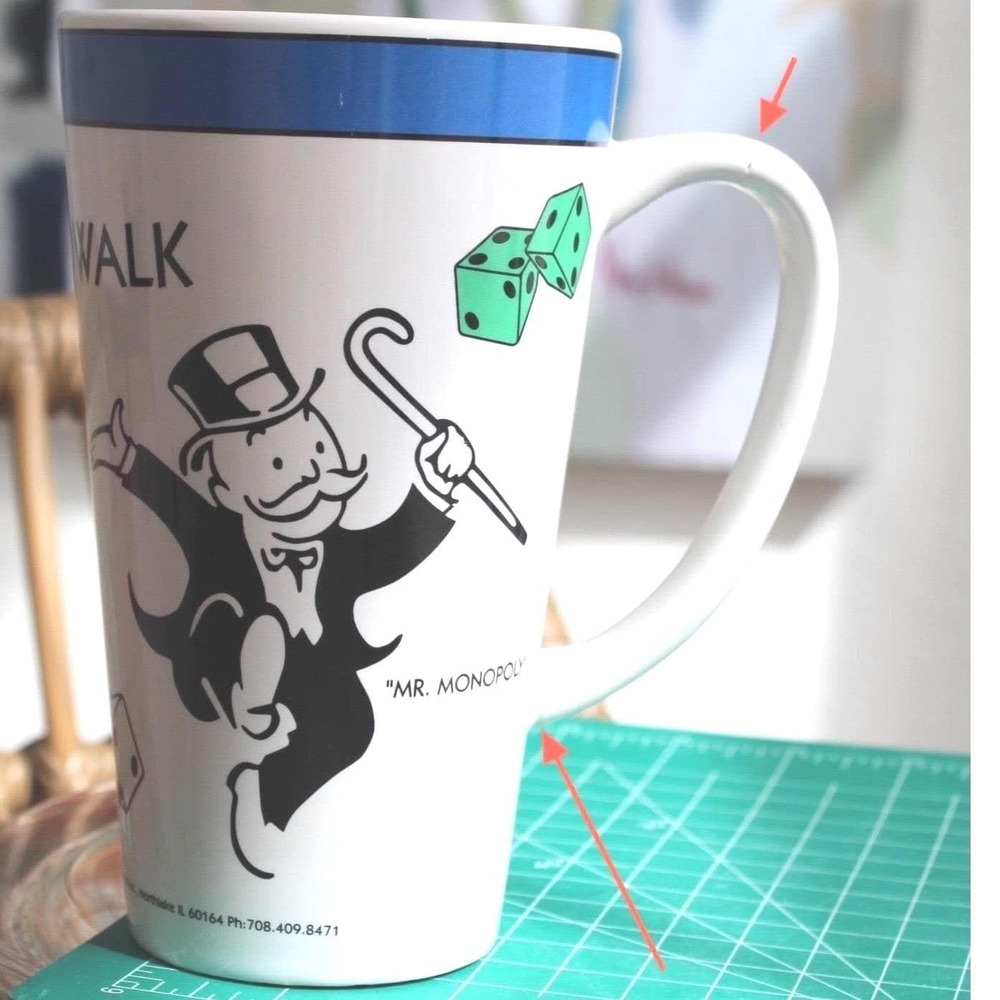 Monopoly Boardwalk Mr Monopoly Tall Latte Mug 1999 Vintage Hasbro DesignPac 6in